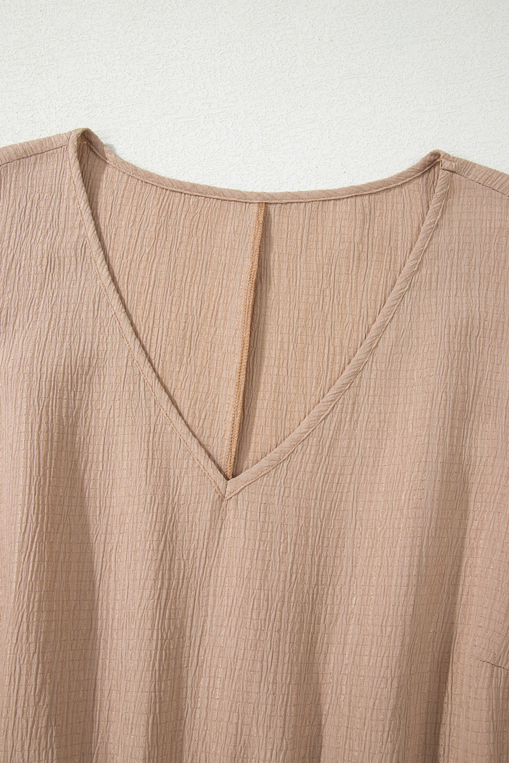 Textured Ruffle V-Neck Mini Dress in Taupe & Khaki