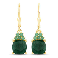 4.50 Carat Dyed Emerald and Emerald .925 Sterling Silver Earrings