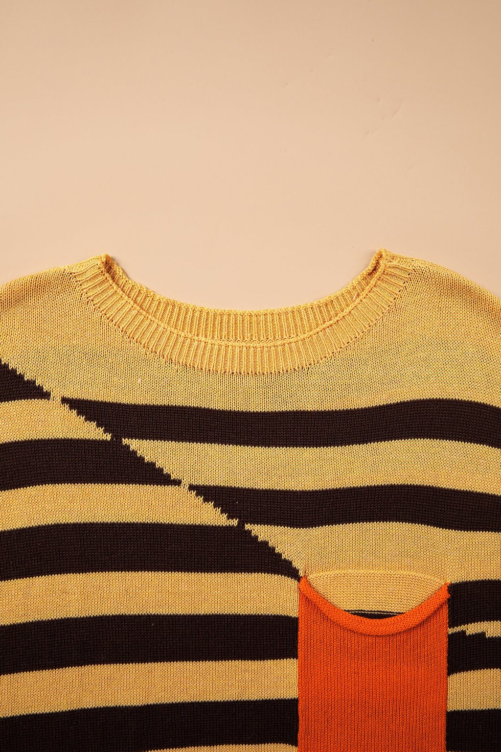 Stripe Colorblock Chest Pocket Drop Shoulder Sweater