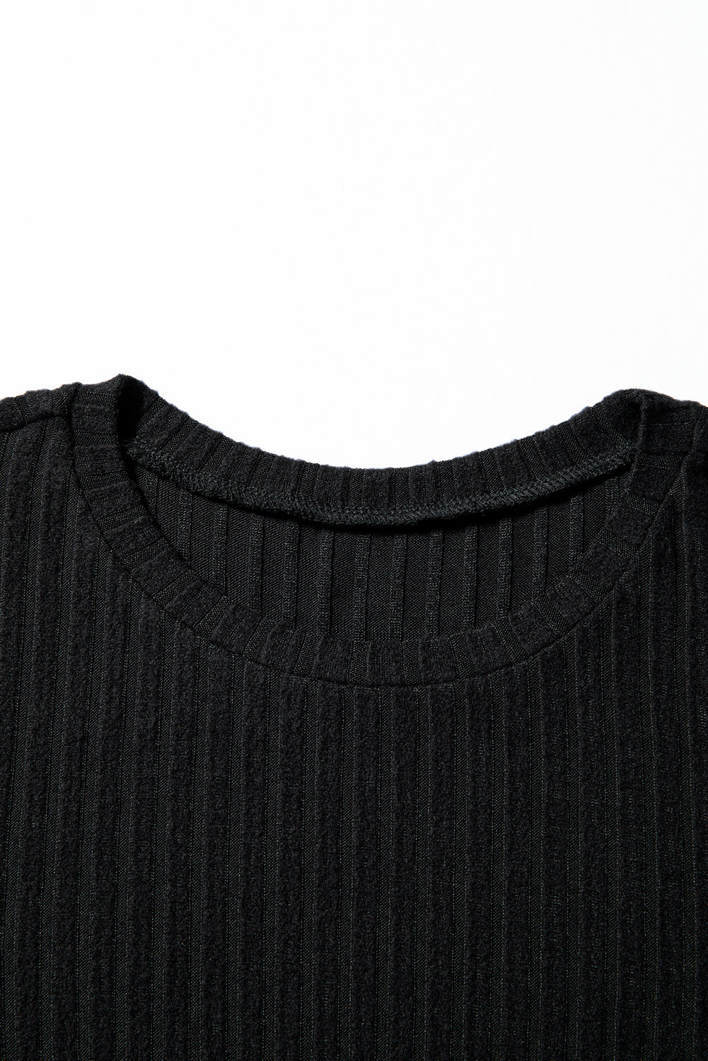 Women's Ribbed Knit Round Neck Top in Beige and White