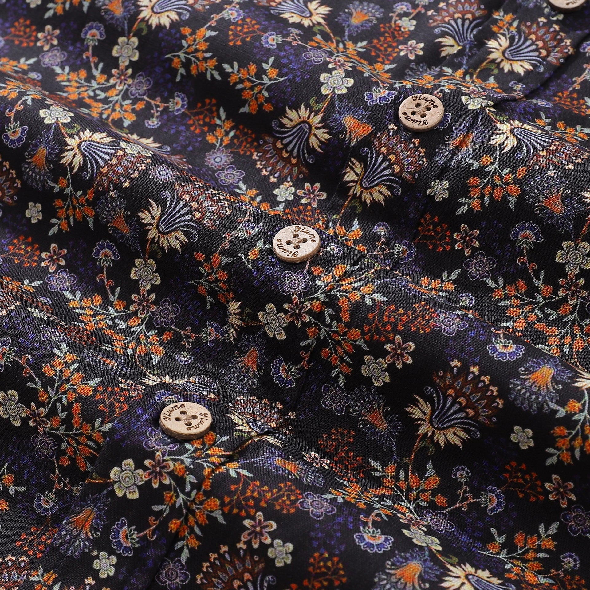 Floral Print Men's Short Sleeve Cotton Shirt, Night Garden Design