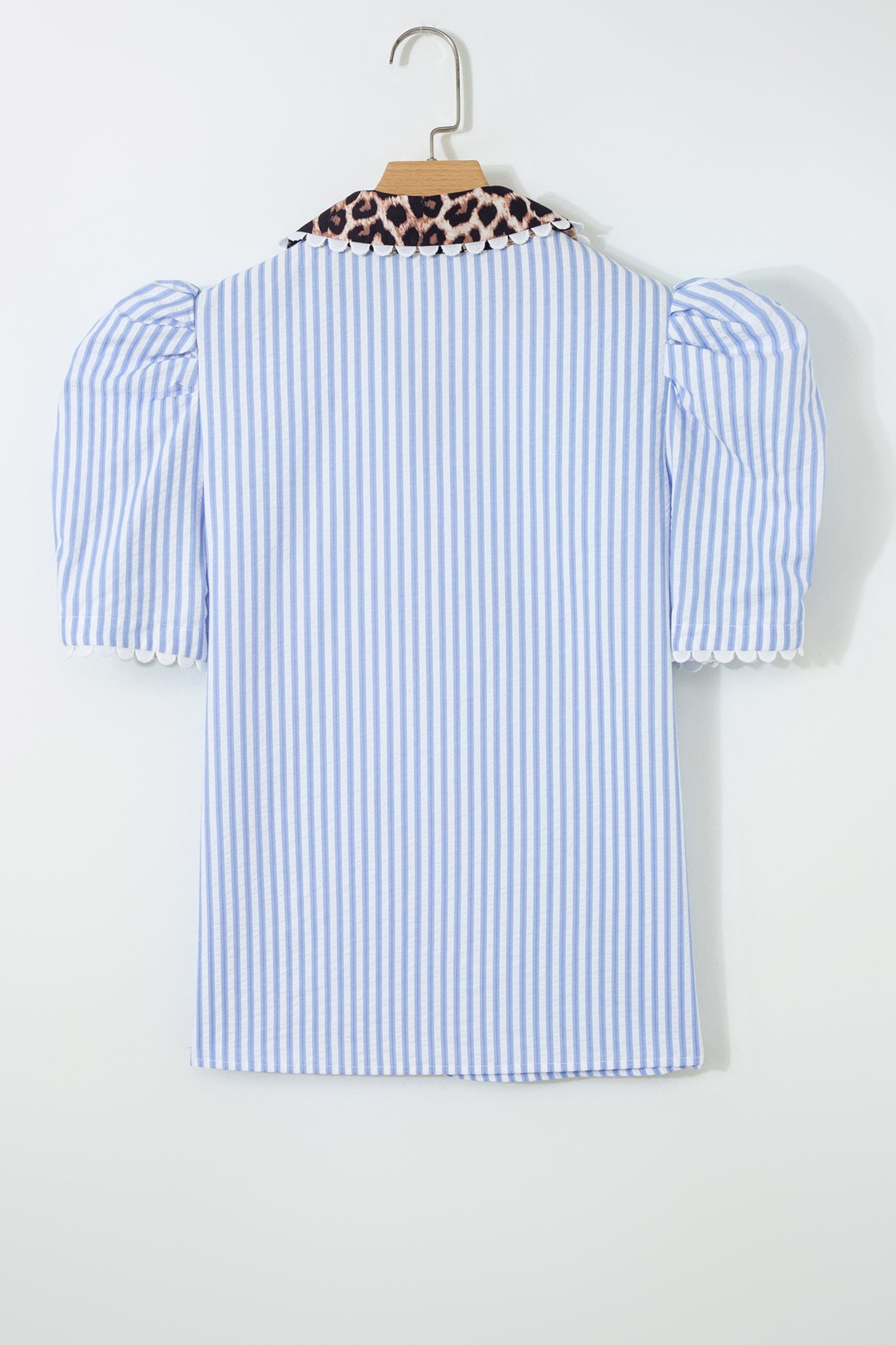 Leopard Patchwork Collar V-Neck Blouse