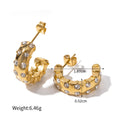 18K Gold Fashion Dazzling C Shape Inlaid Zircon Polished Earrings