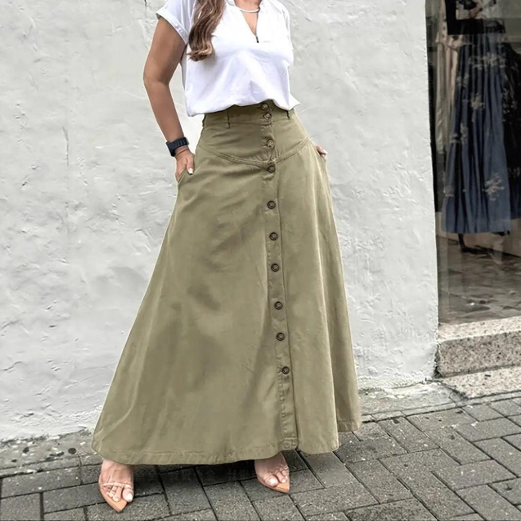 Women's High-Waist A-Line Maxi Skirt in Neutral Earth Tones