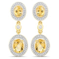 18K Yellow Gold Plated 5.70 Carat Genuine Citrine and White Topaz .925 Sterling Silver Earrings