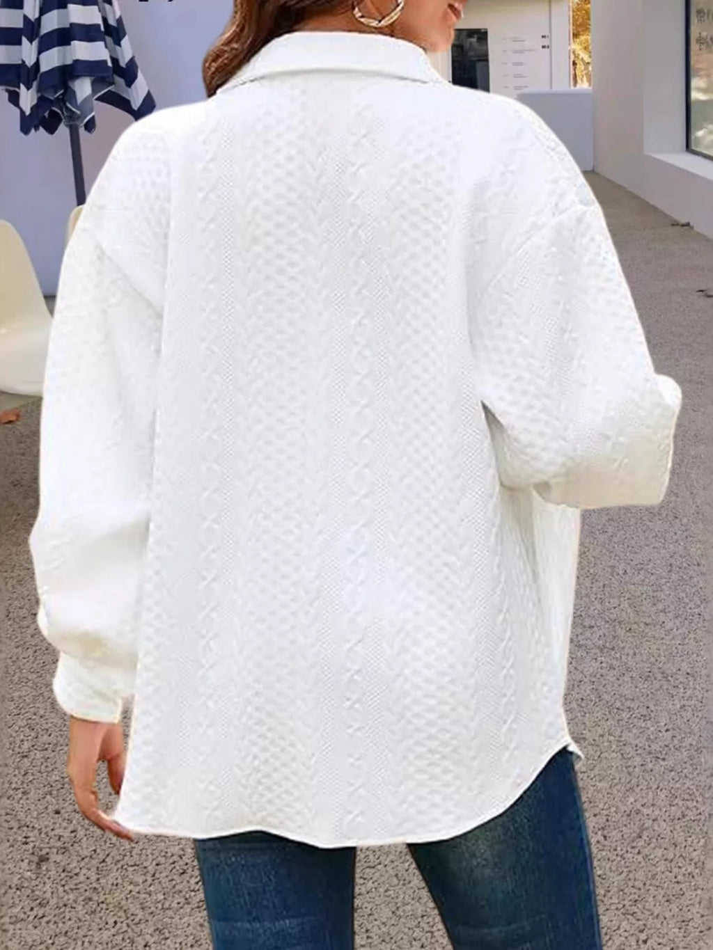 Texture Button Up Long Sleeve Shacket