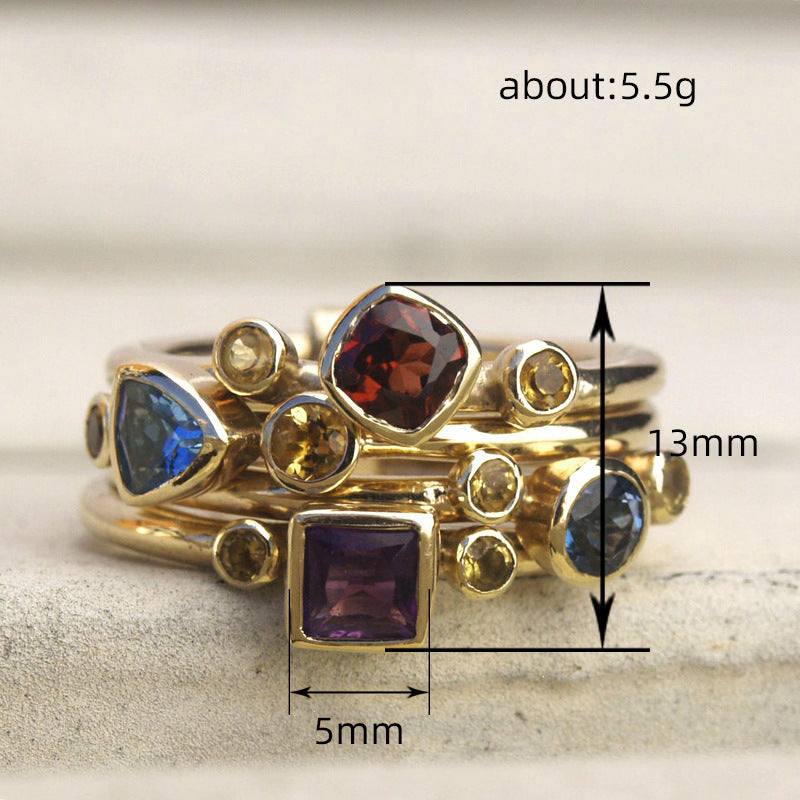 Geometric Ring Asymmetric Multicolor Gem Color Ring