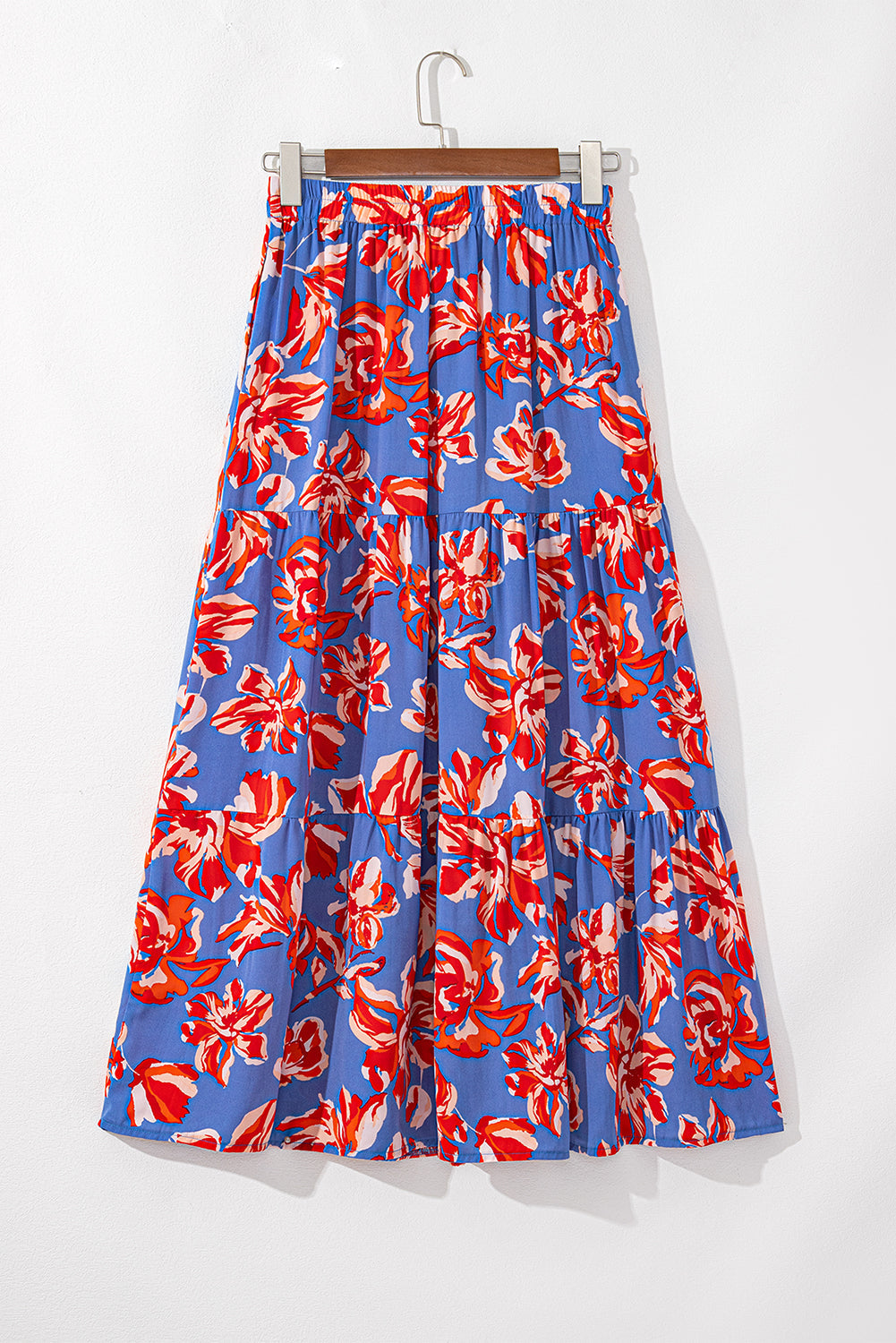 Bohemian Floral Tiered Maxi Skirt with Split