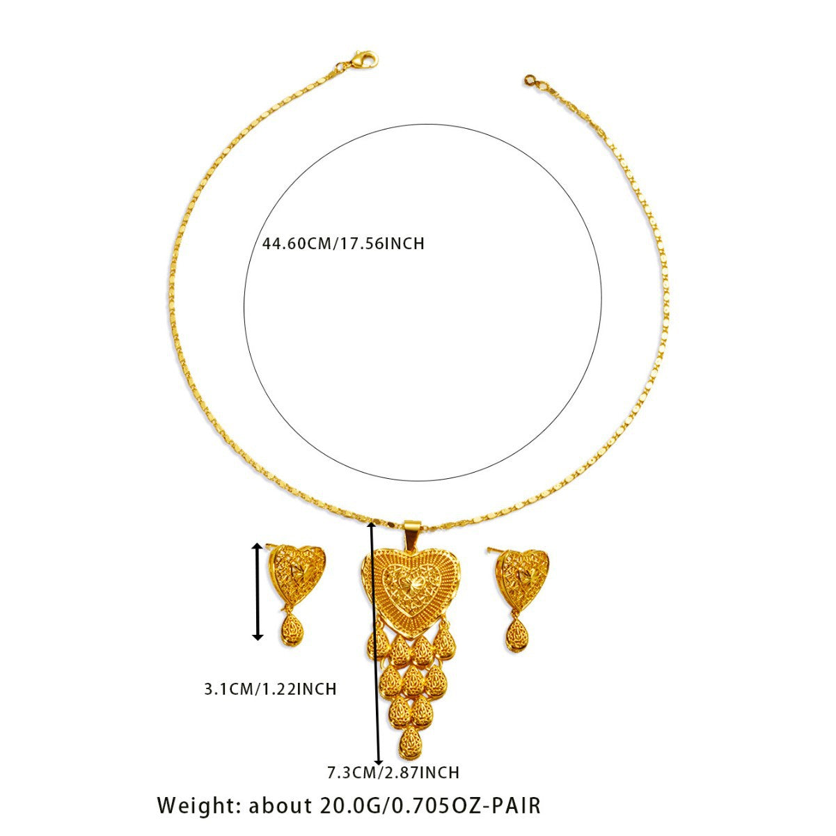 Huixing Copper Gold-Plated Dubai Cut Out Necklace Earrings Set Indian Bridal Necklace Jewelry Jewelry Set