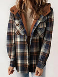 Plush Plaid Snap Down Hooded Jacket Cozy Warm Casual Outerwear