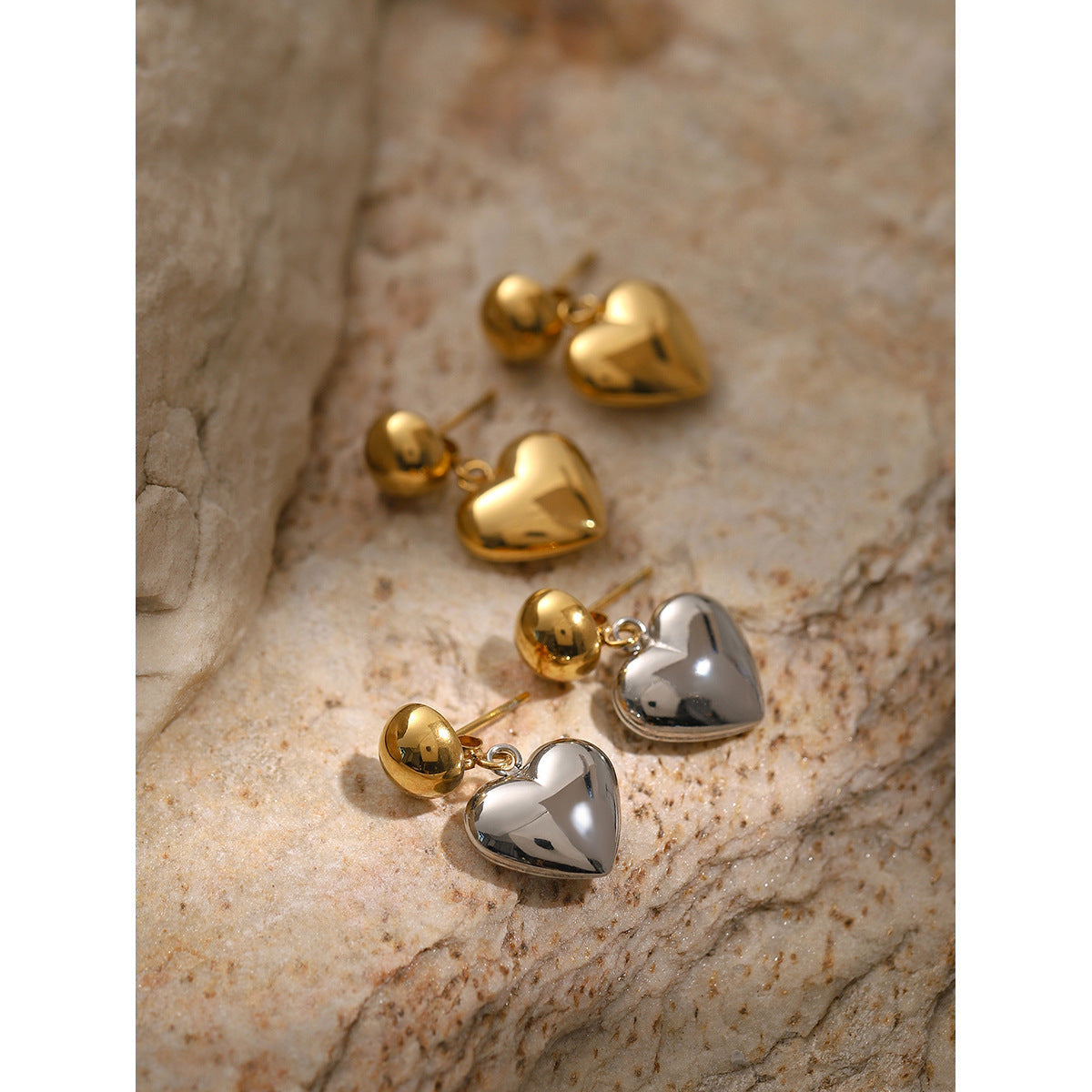 Stainless Steel Half-Hemisphere Heart Earrings For Women