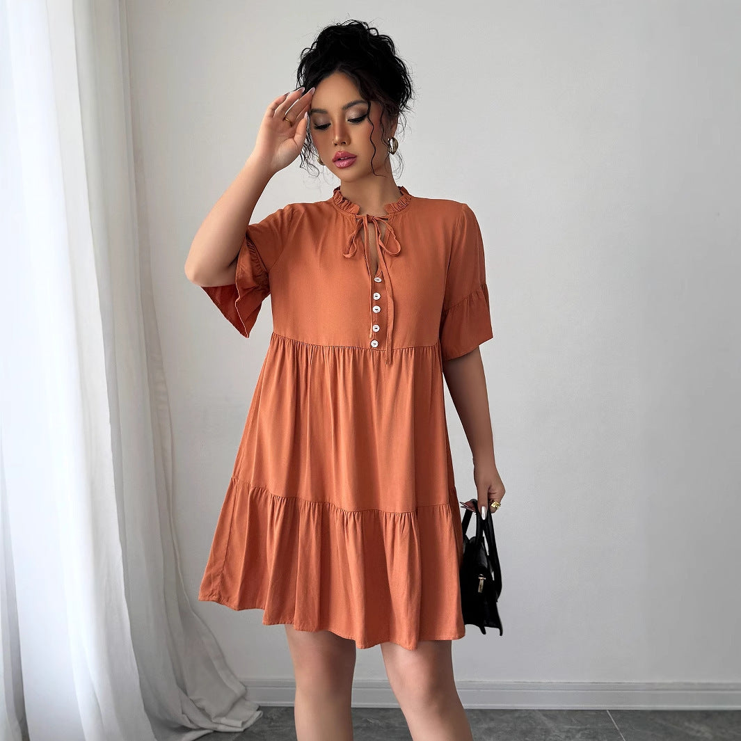 Rust Orange A-Line Lace-Up Mini Dress