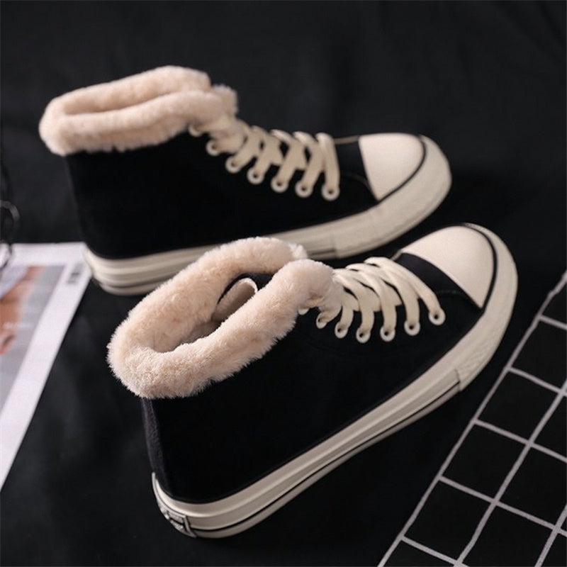 Women Plush Cotton Lined High Top Canvas Sneakers Winter Shoes