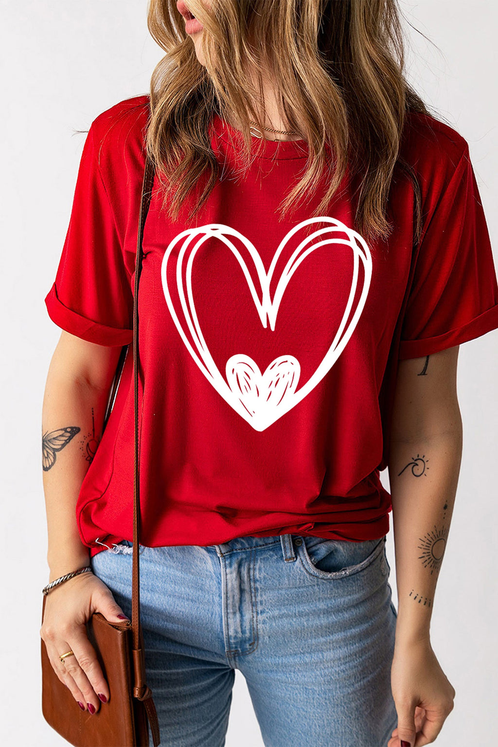 Red Hand Drawn Heart Valentine's Day T-Shirt | Cotton Blend Tee