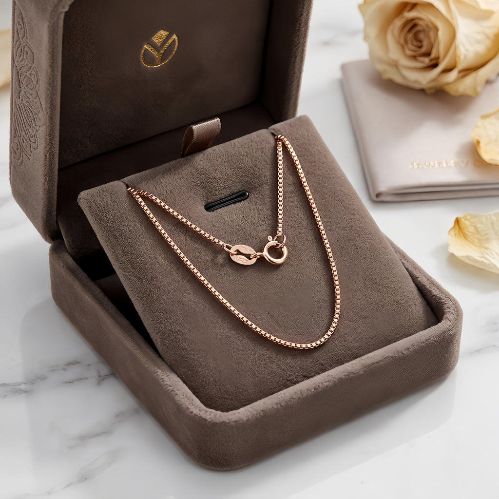 925 Sterling Silver Elegant Rose Gold Box Chain Necklace - Italian Craftsmanship Sterling  S