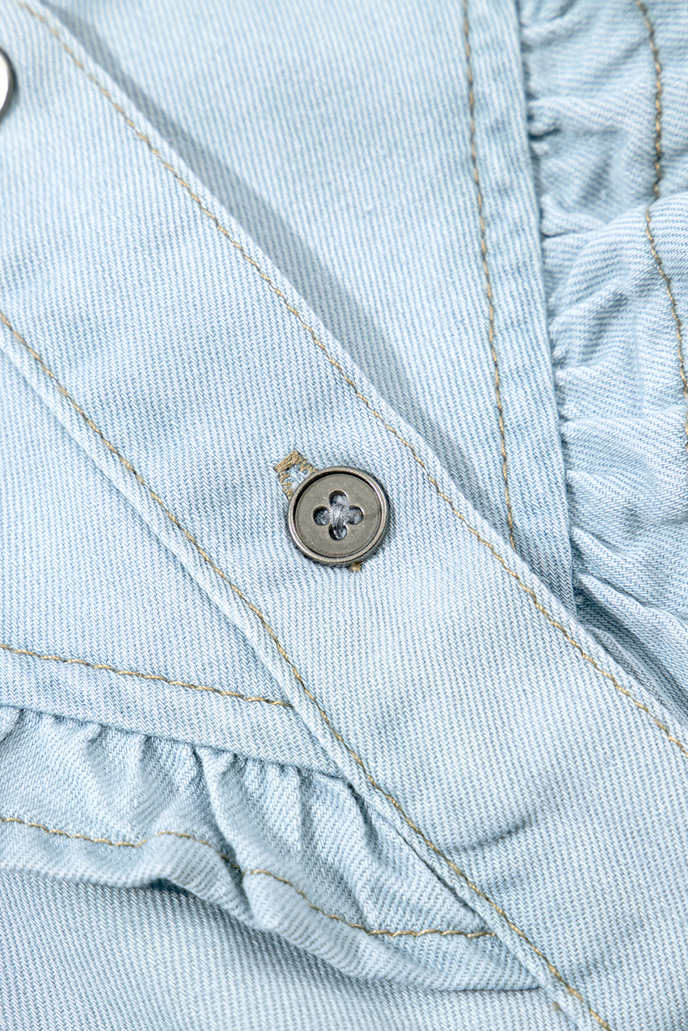 Beau Blue Mineral Wash Denim Shirt | Cap Sleeve Frilled Button-Up