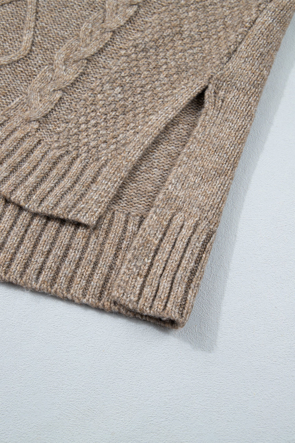 Solid Cable Knit Turtleneck Split Hem Sweater