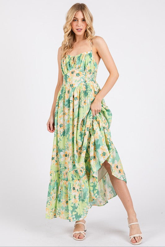 Floral Smocked Back Ruffled Hem Maxi Cami Dress for Summer