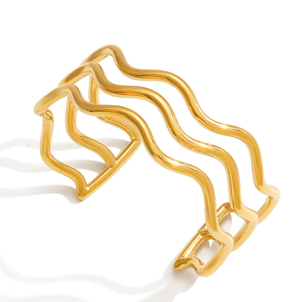18K Gold Wave Bracelet - Sculptural Ocean Inspired Wristwear