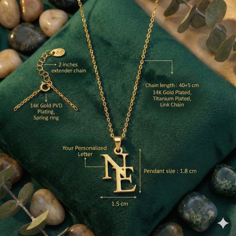 Custom Interwoven Double Letter Pendant Necklace in Gold Tone