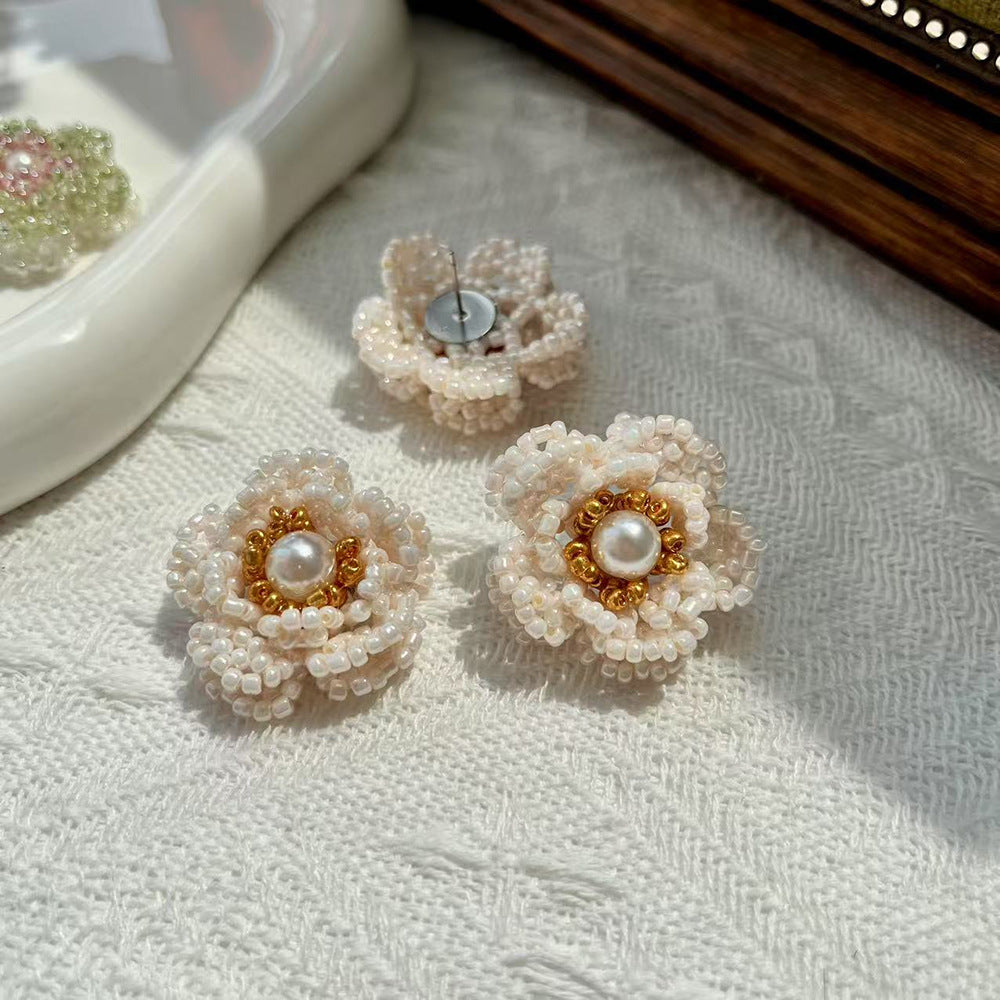French-style Light-luxury Camellia Stud Earrings For Women