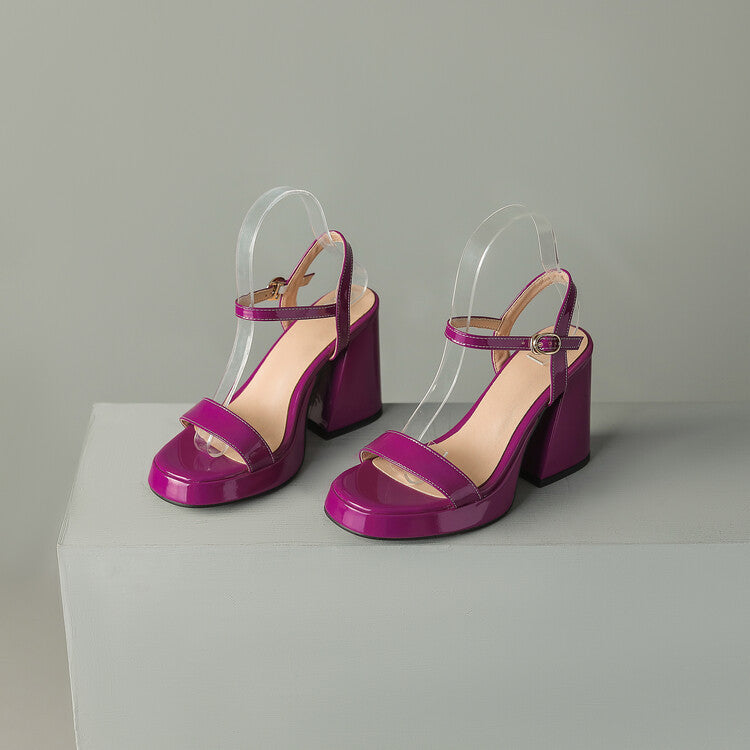 Women's Round Toe Platform Sandals with Buckle Strap Chunky Heel - Image 11
