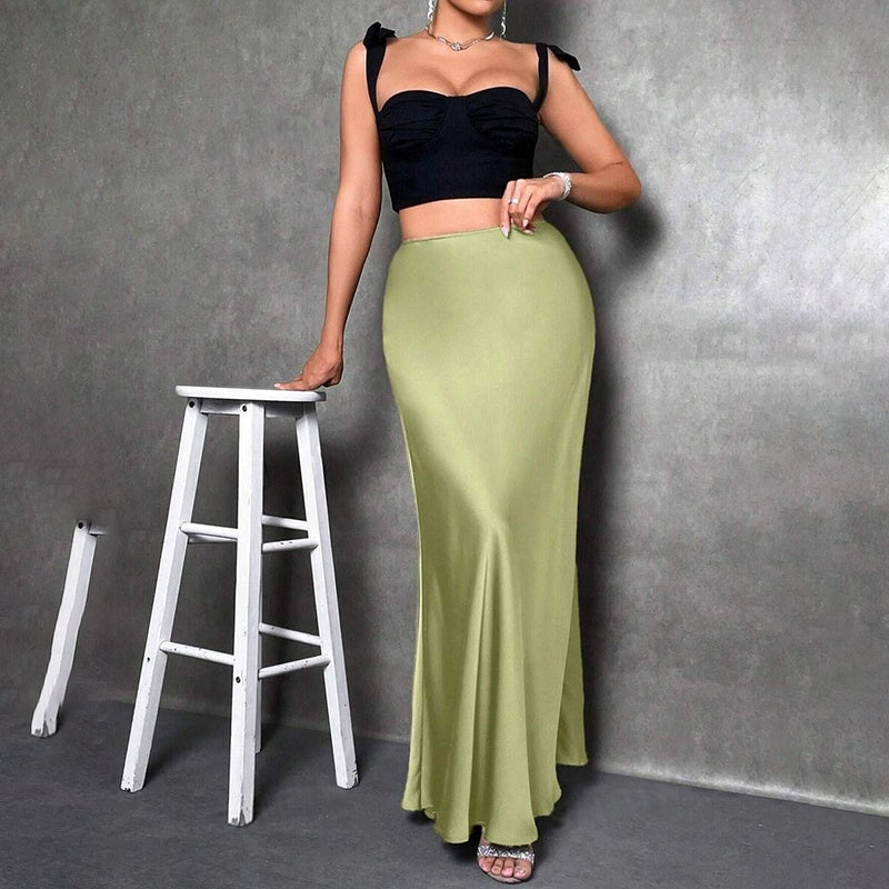Satin High Waist Flared Midi Skirt for Weddings and Parties