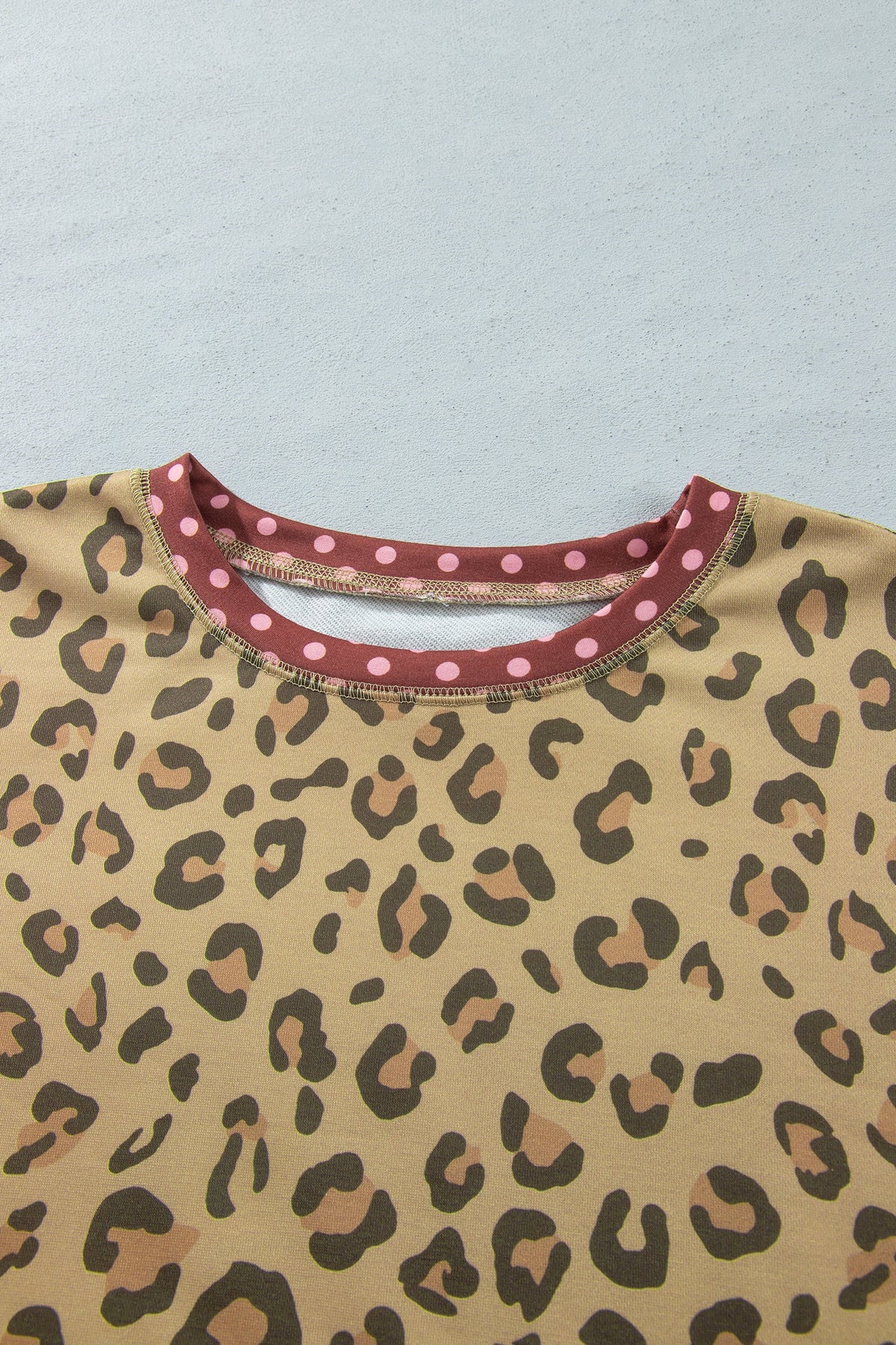 Plus Size Leopard Polka Dot Trim Long Sleeve Top