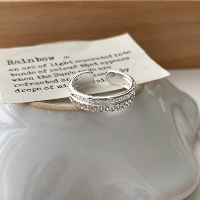 Sweet Double Layer Plain Band Ring For Women, Minimalist Cool Style, INS Fashion, Zircon Adjustable Index Finger Ring