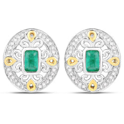 0.69 Carat Genuine Zambian Emerald and White Diamond .925 Sterling Silver Earrings