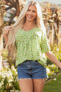Yusra floral print V-neck blouse with ruffled sleeves and relaxed fit