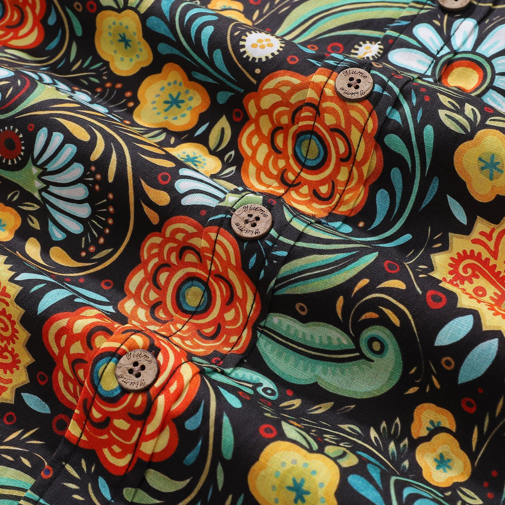 1950s Vintage Style Floral Short Sleeve Cotton Aloha Shirt