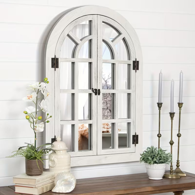 Arched Wood Frame Window Wall Mirror Farmhouse Decor