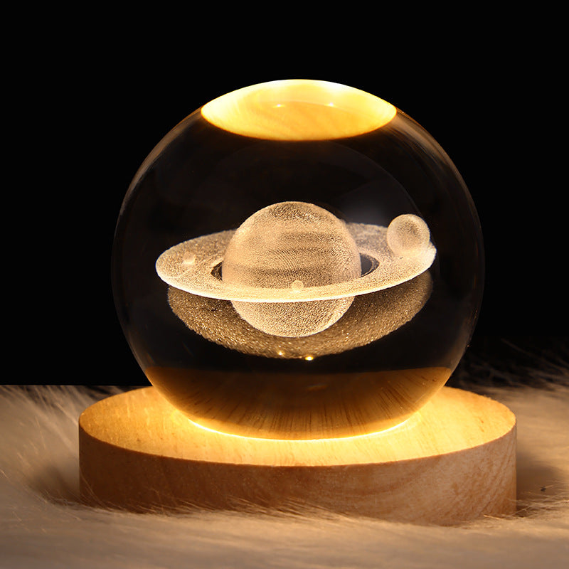 3D Crystal Ball Night Lamp with LED Nebula and Solar System Glow