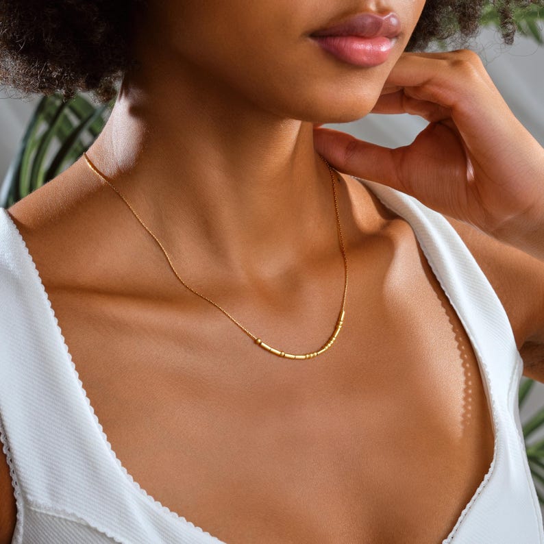 Gold Minimalist Morse Code Custom Name Necklace for Her