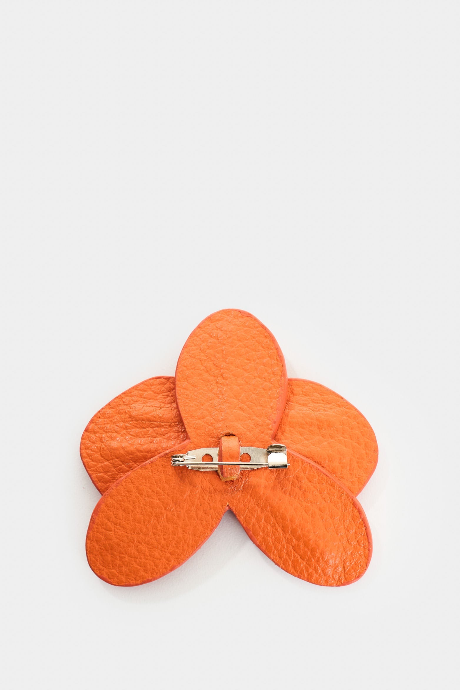 Handcrafted Leather Orchid Brooch in Orange