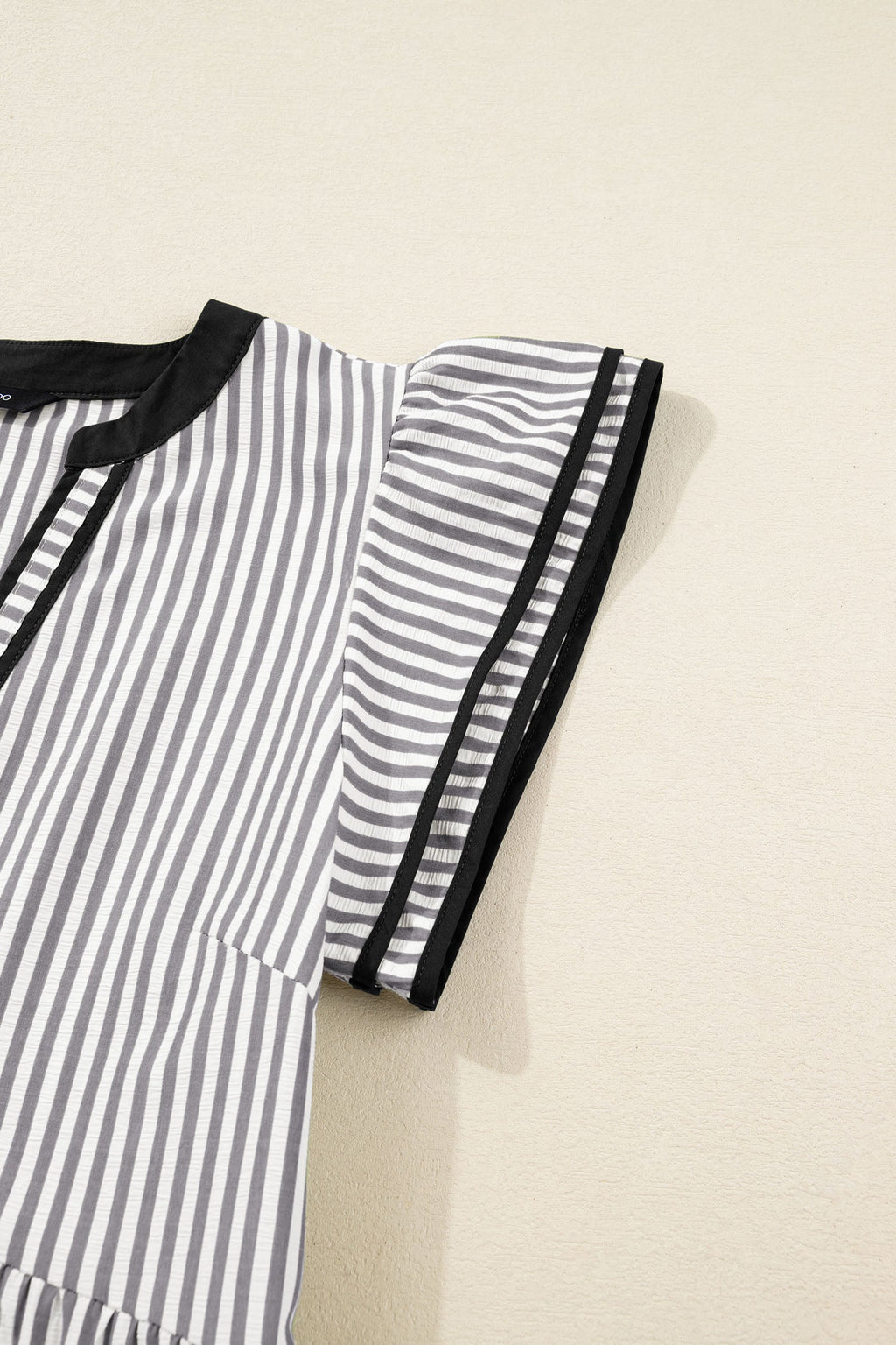 Stripe Contrast V-Neck Flutter Sleeve Midi Dress