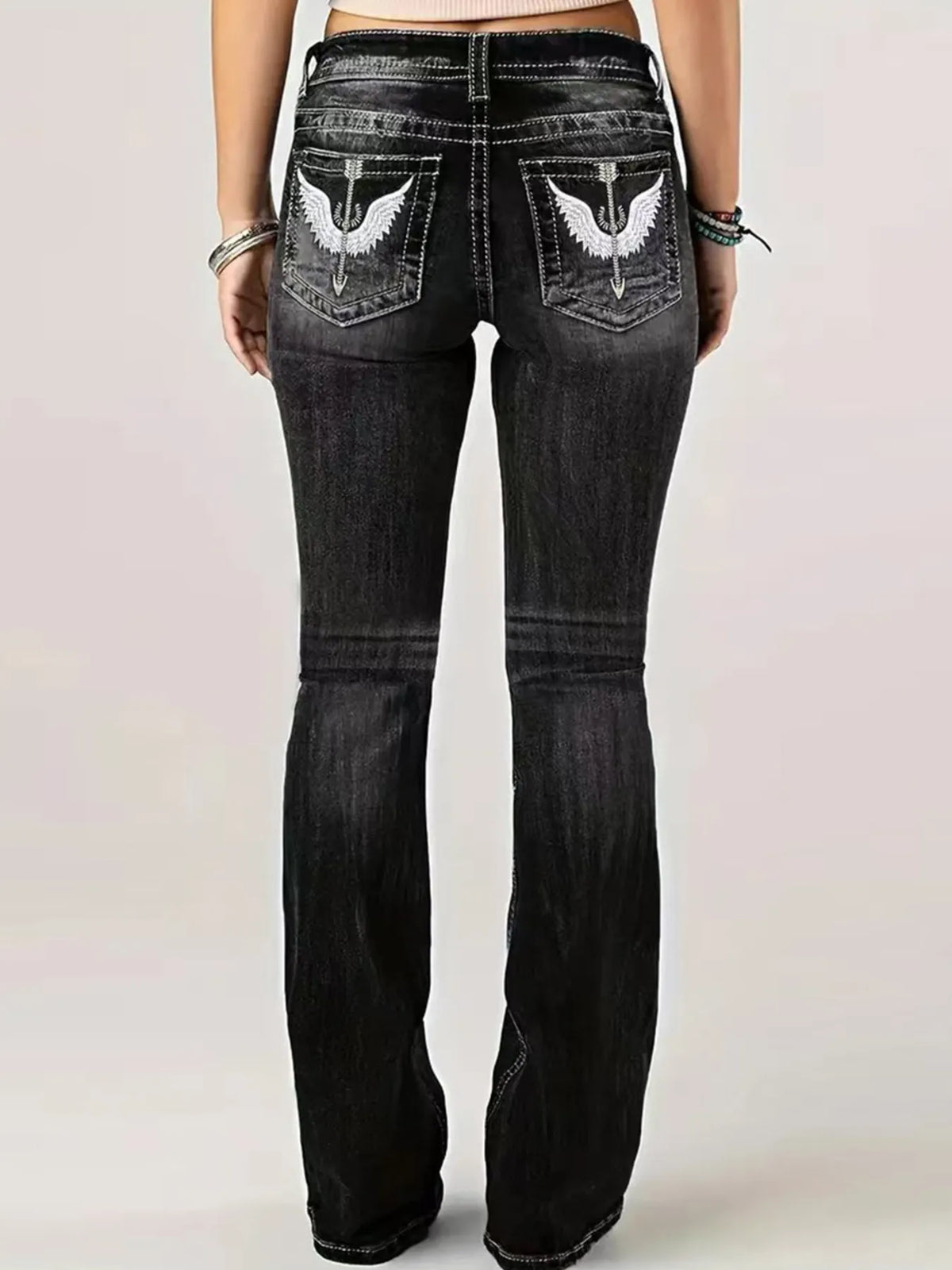 Embroidered Washed Bootcut Jeans