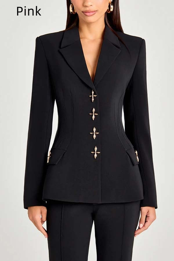 Women's Fitted Sleeveless Blazer Vest with Metallic Button Detail - Image 7