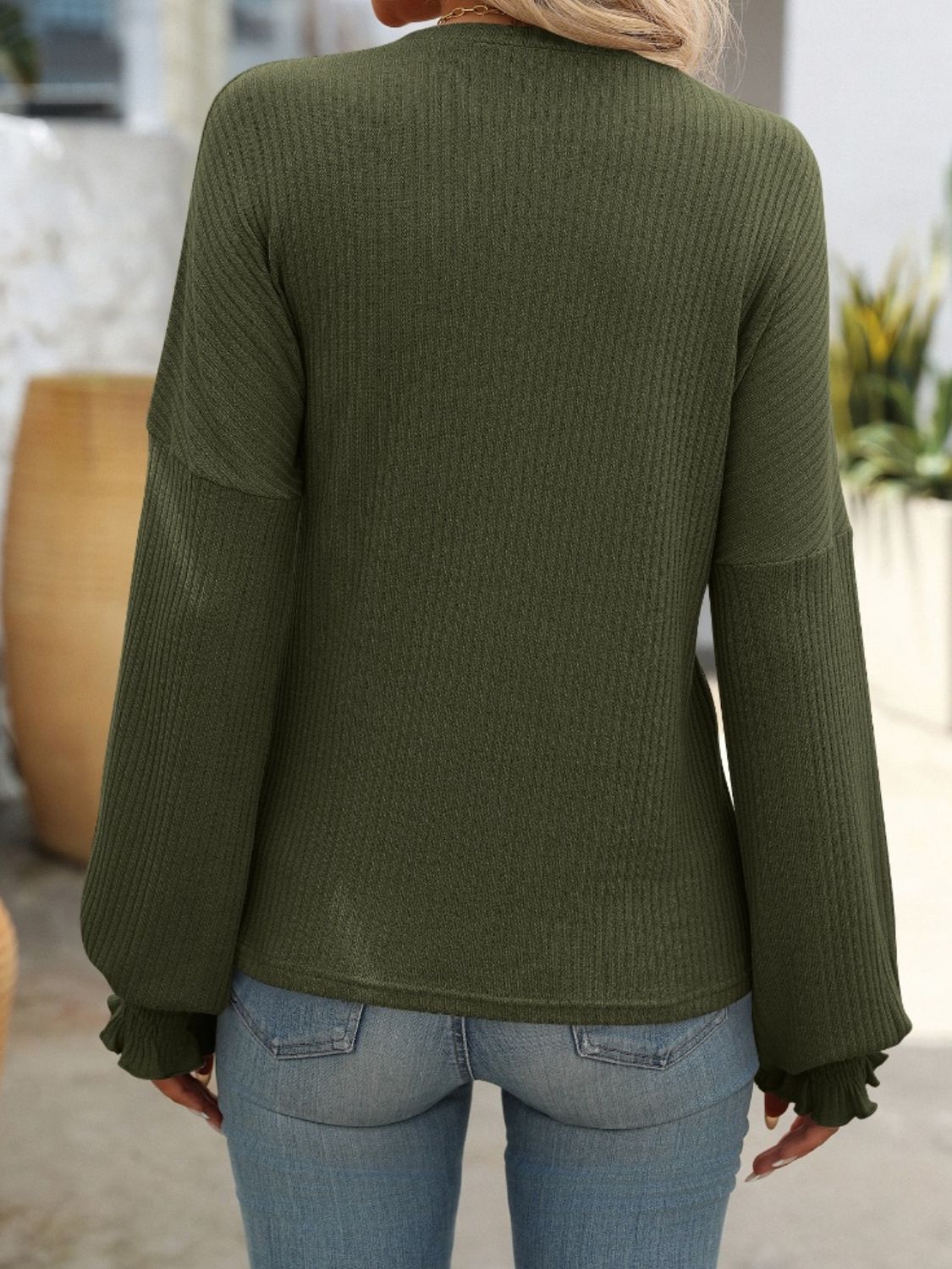 Mandy Ribbed Round Neck Long Sleeve T-Shirt in Mocha - Image 18
