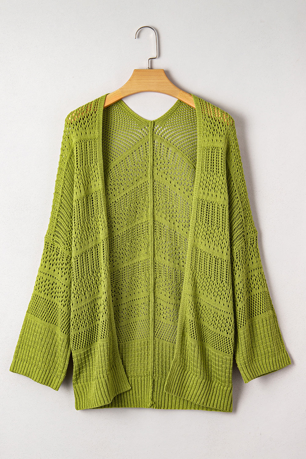 Whitley Lime Green Crochet Knit Open Front Cardigan - Image 8