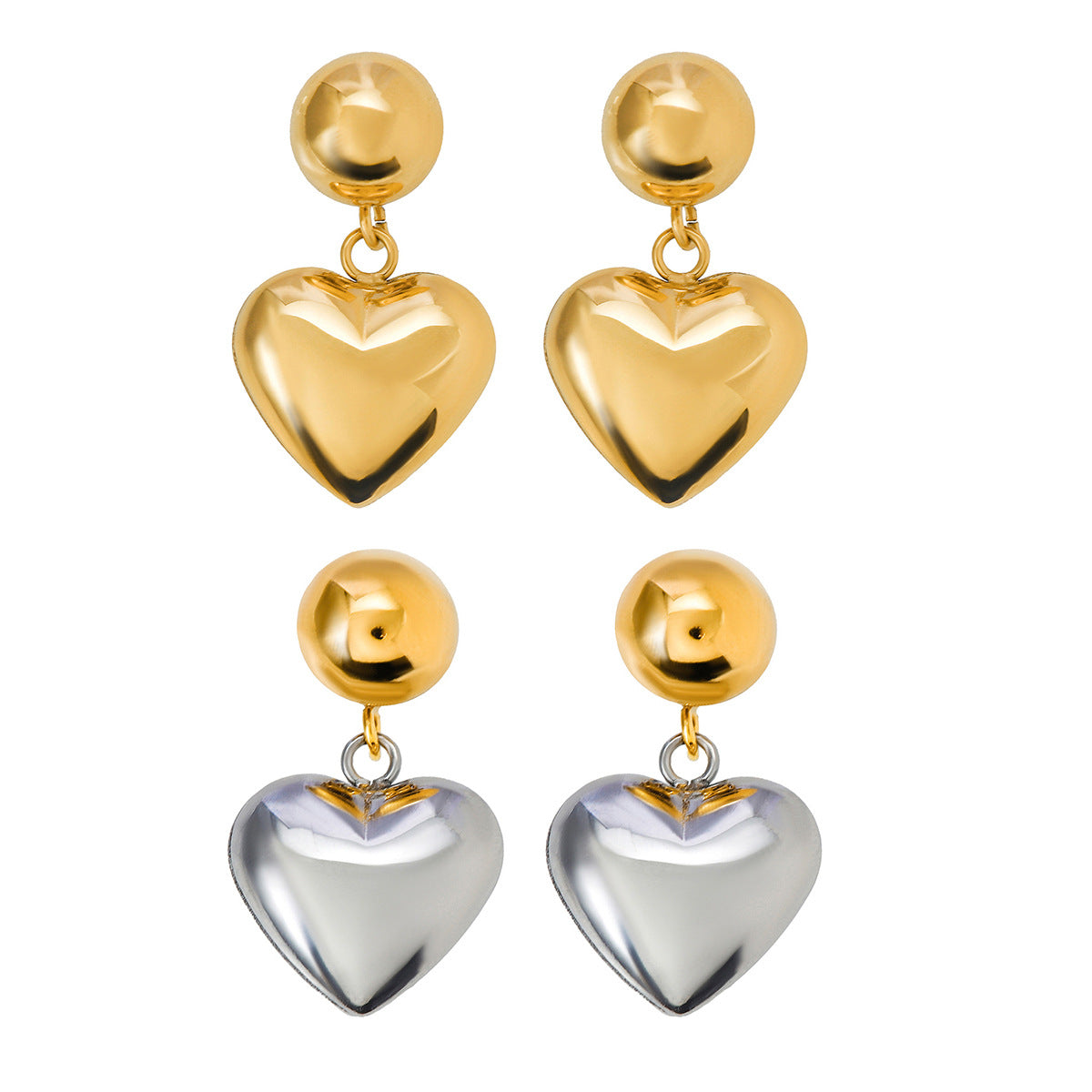 Stainless Steel Half-Hemisphere Heart Earrings For Women