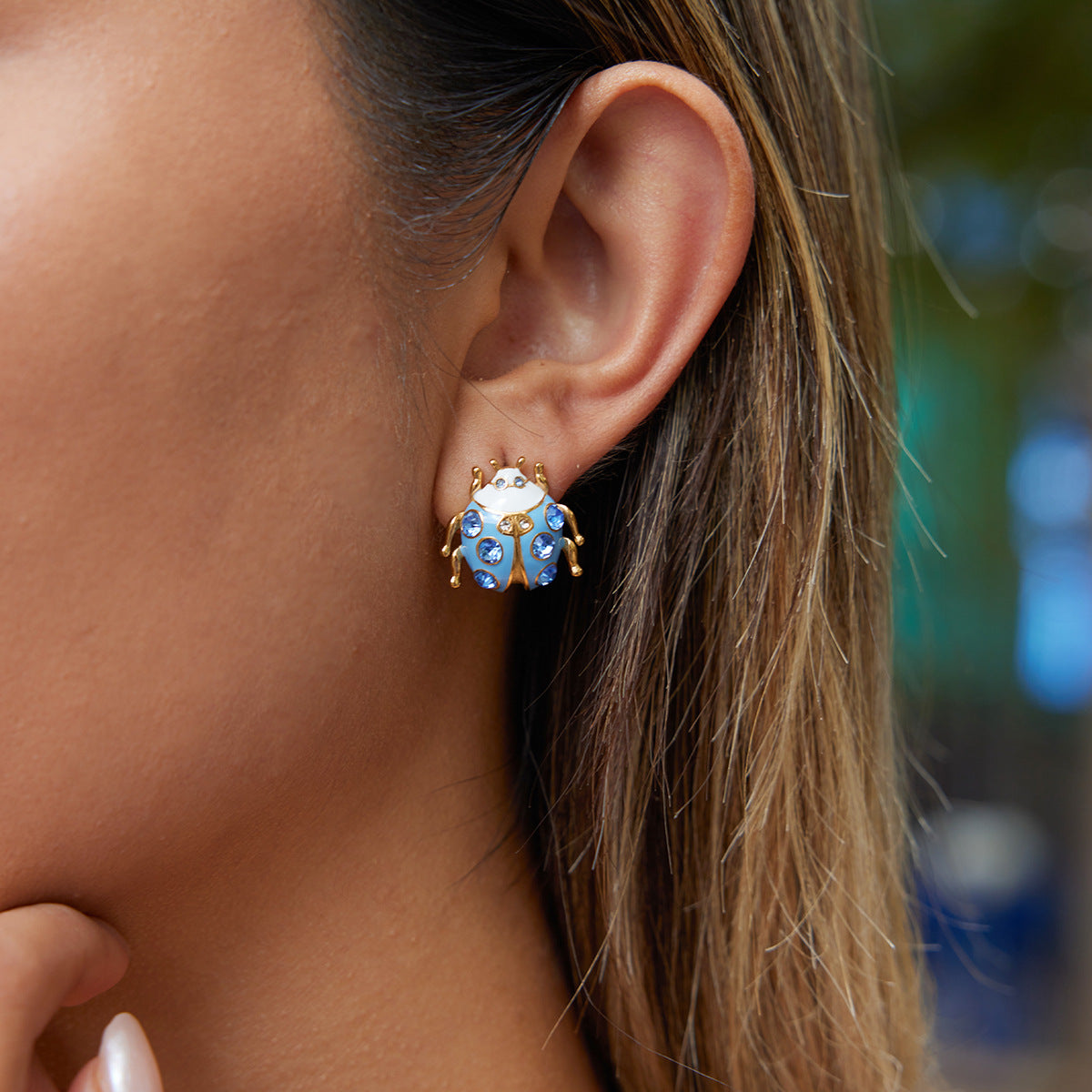 Colorful Insect Stud Earrings with Zircon Accents