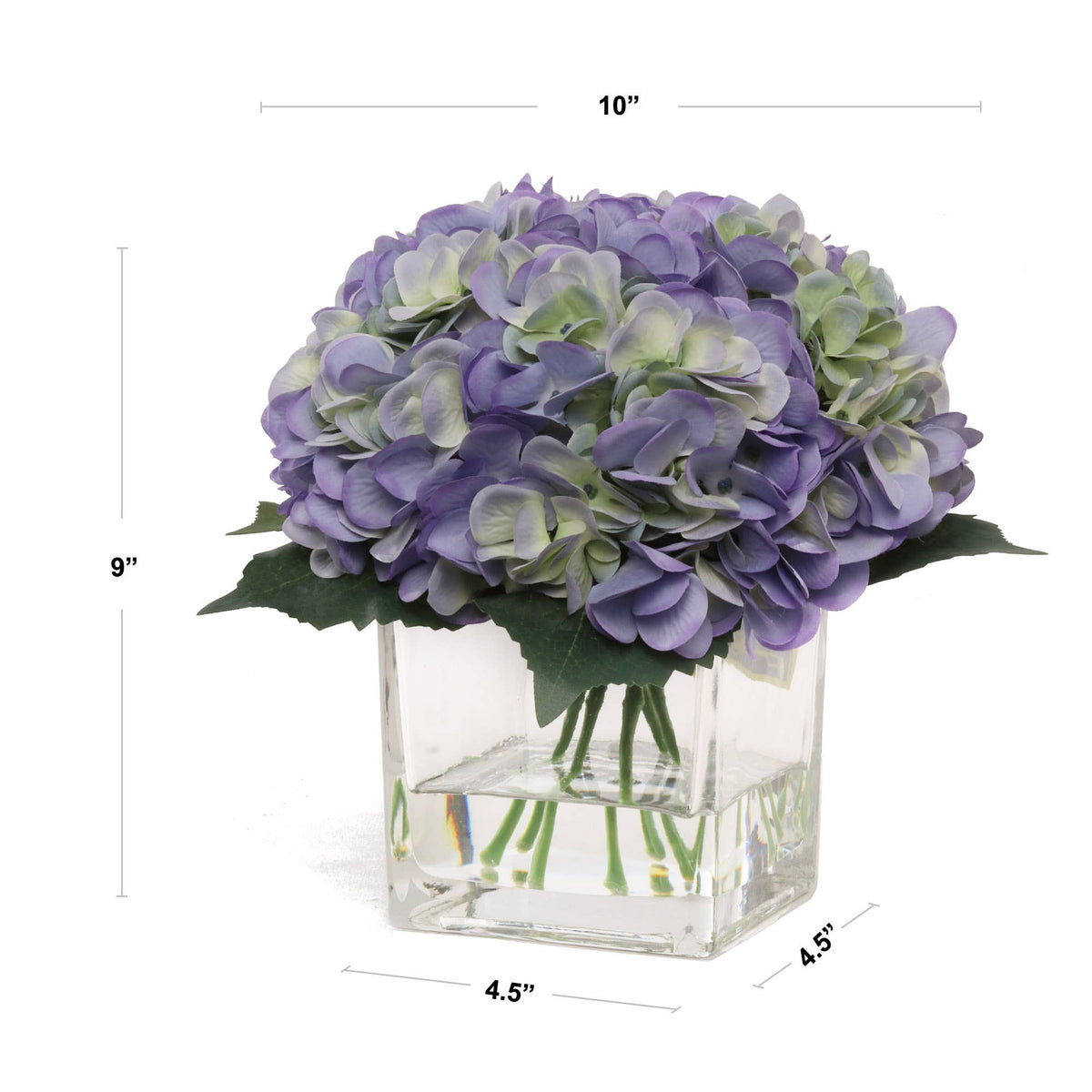 Blue Hydrangea Flowers In Glass Vase With Water Look