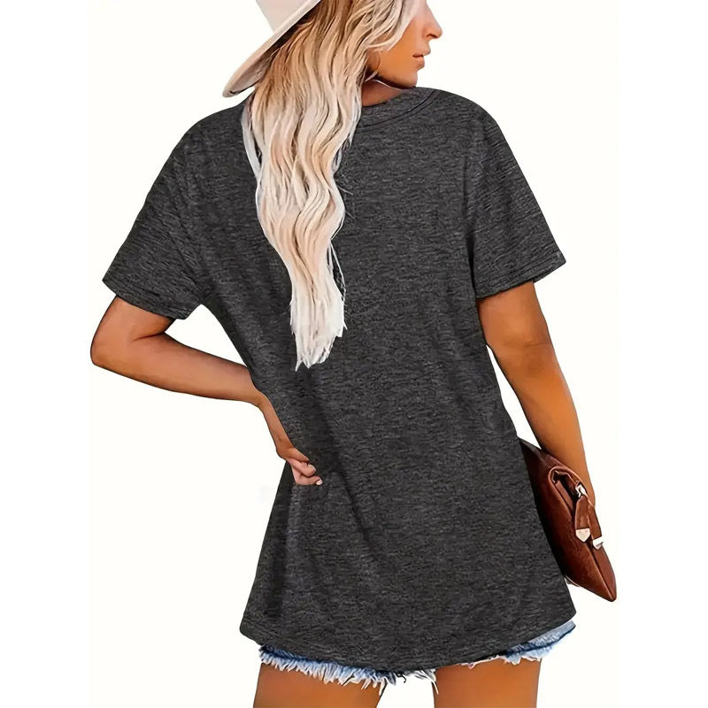 Women's Round Neck Short Sleeve Slogan Print Casual Summer T-Shirt - Image 2