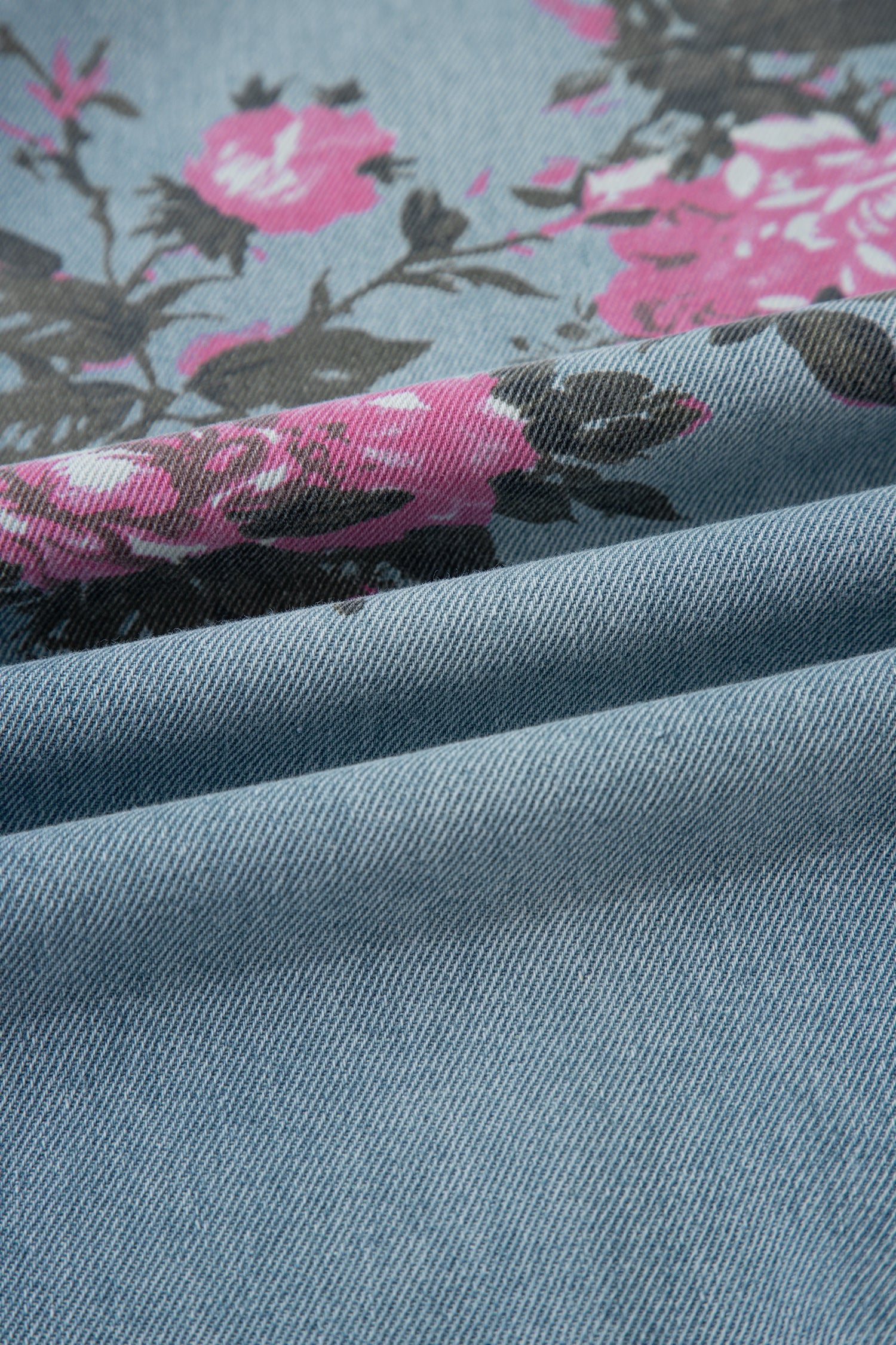 Esme Floral Print Bootcut Jeans in Light Blue & Pink
