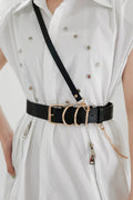 Punk PU Belt with Alloy Buckle | Black & Gold