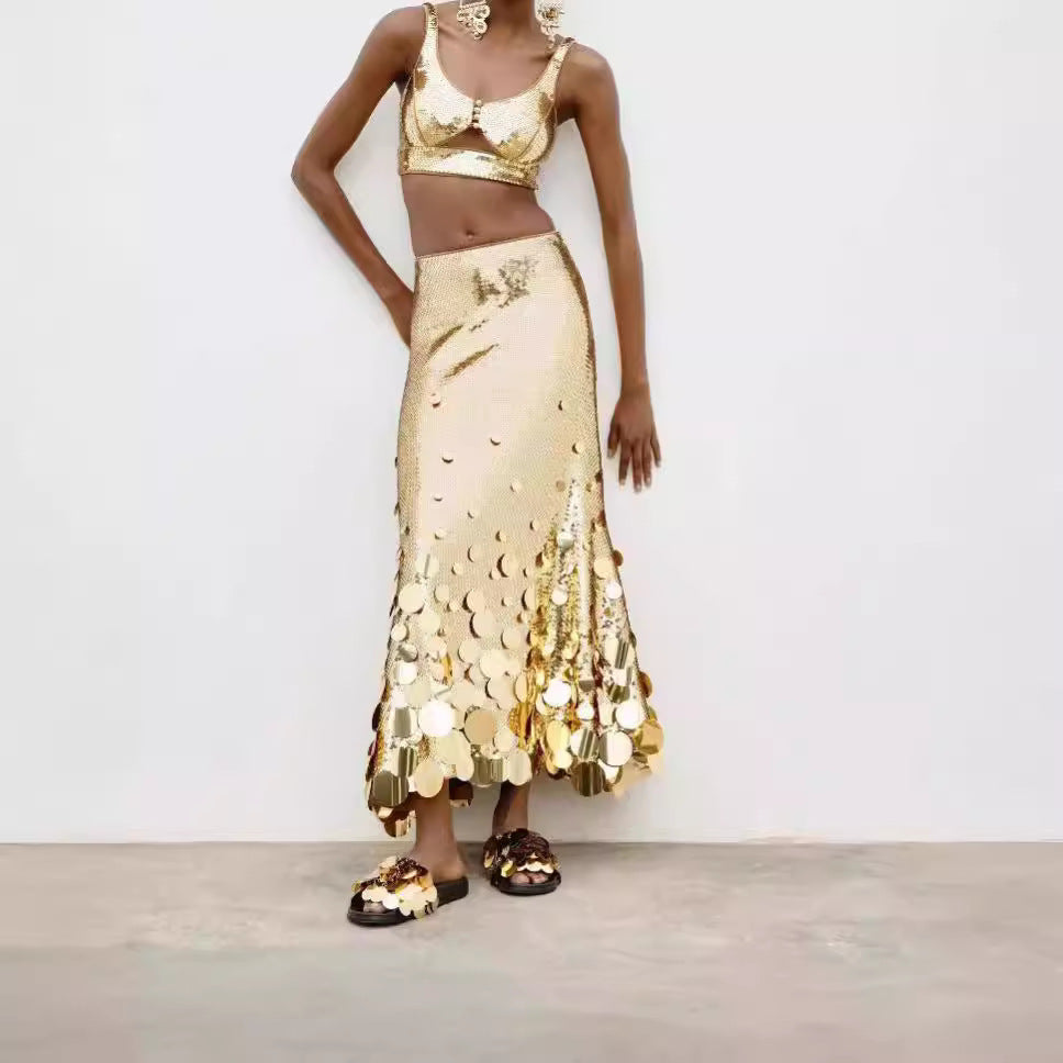 Women's A-Line Sequined Long Skirt for Party Glamour