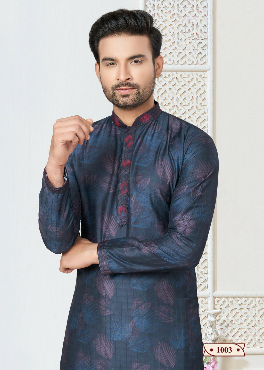 Boys Blue Cotton Printed Kurta Pyjama Set for Special Occasions