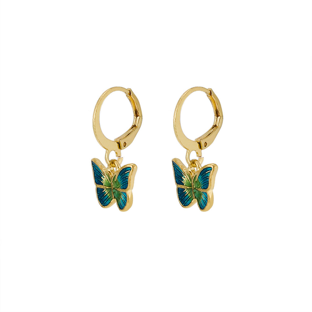 Gold Butterfly Earrings Petite Dripping-Oil French Korean Style